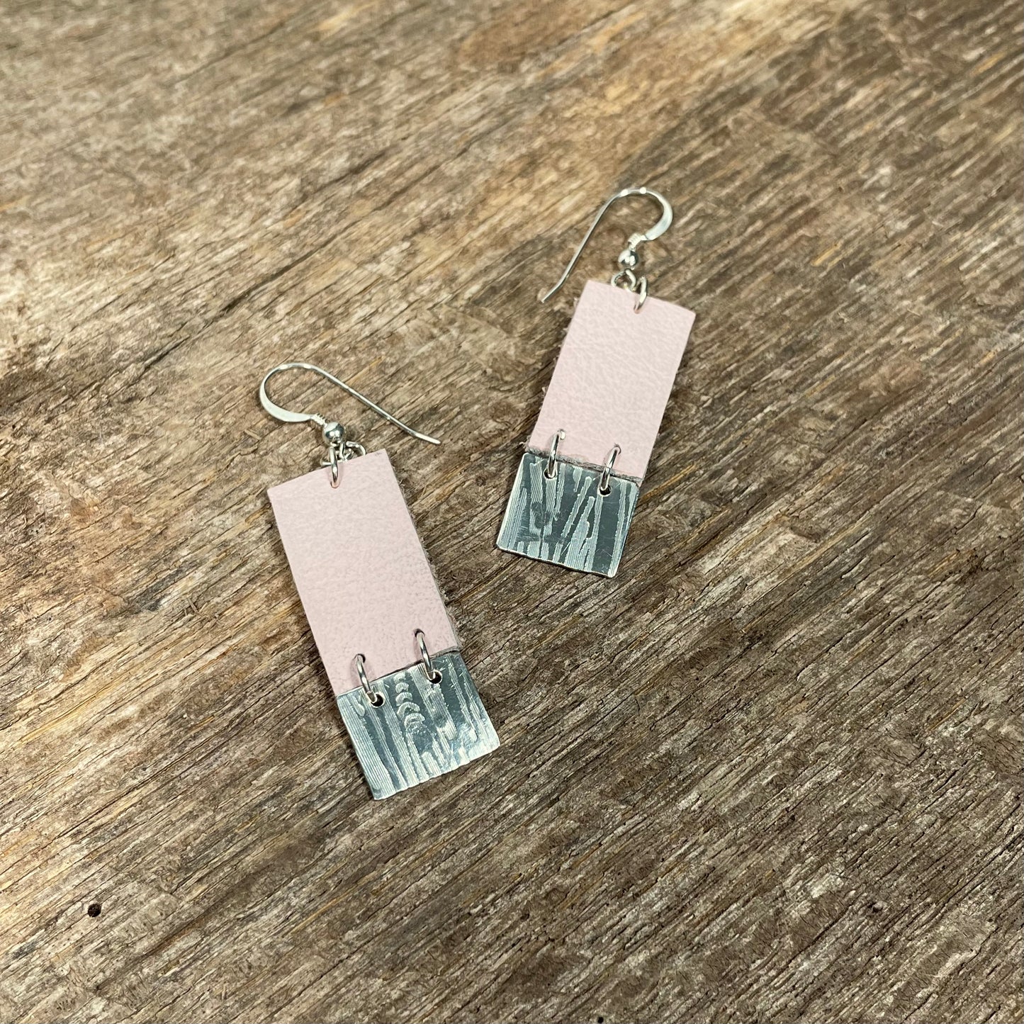 Pink Leather & Sterling Earrings