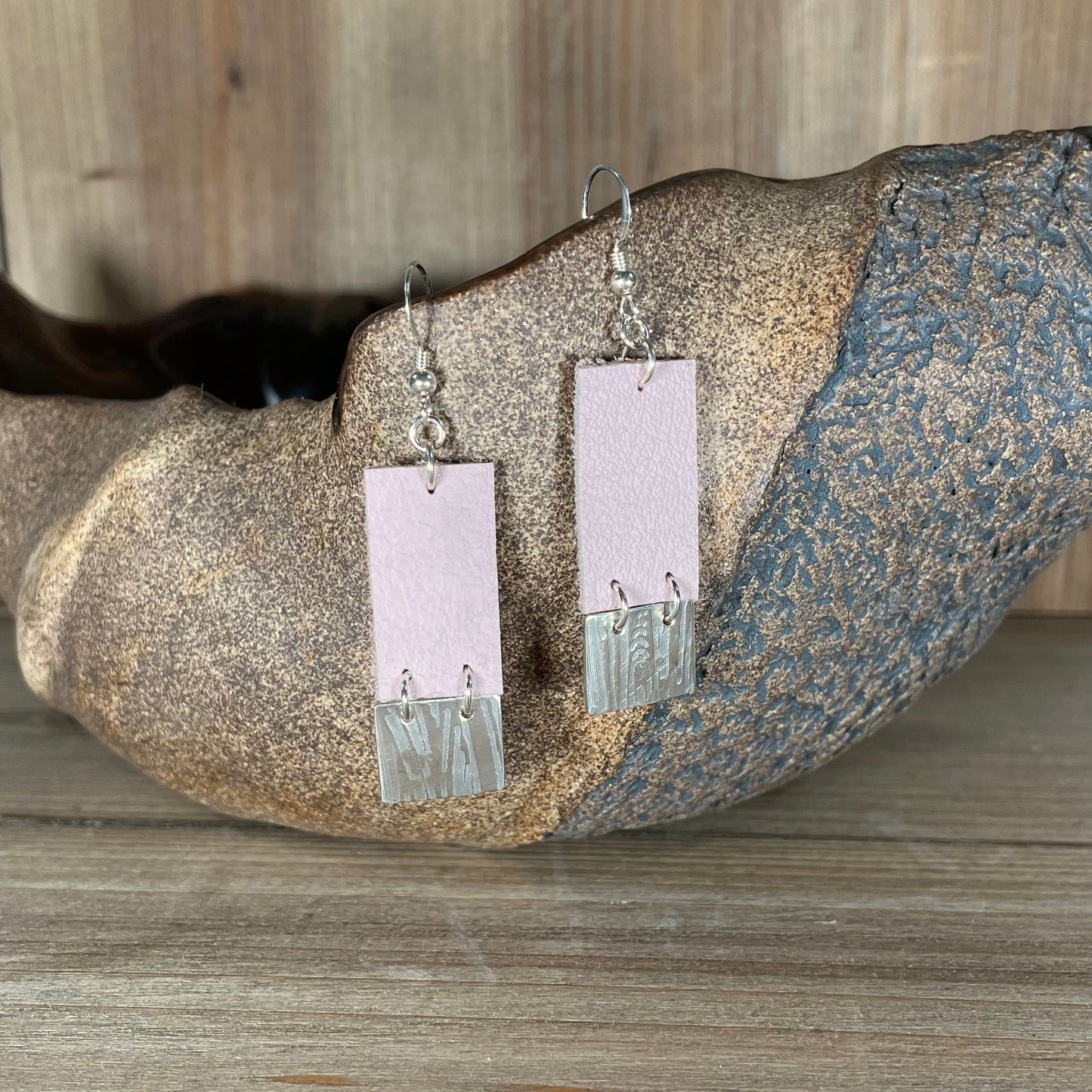 Pink Leather & Sterling Earrings