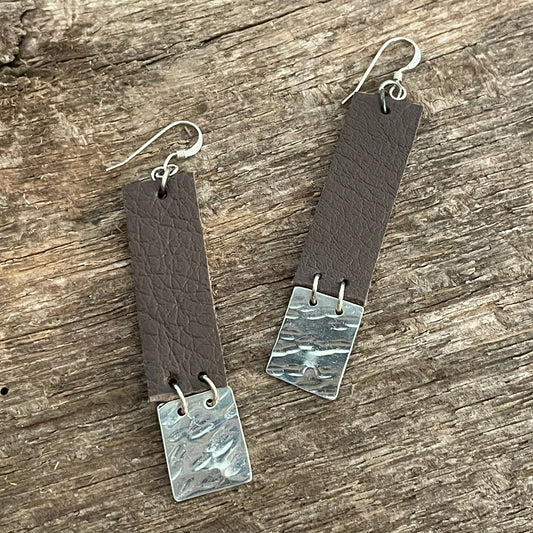Long Leather & Sterling Earrings